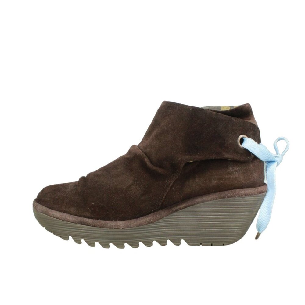 Fly London Yebi Brown Suede Slip On Round Toe Wedge Ankle Boots Size 10 - Picture 1 of 9